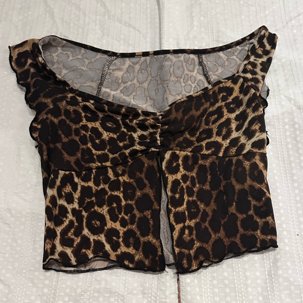 Leopard Print Women's Crop Top - Brown/Black - S